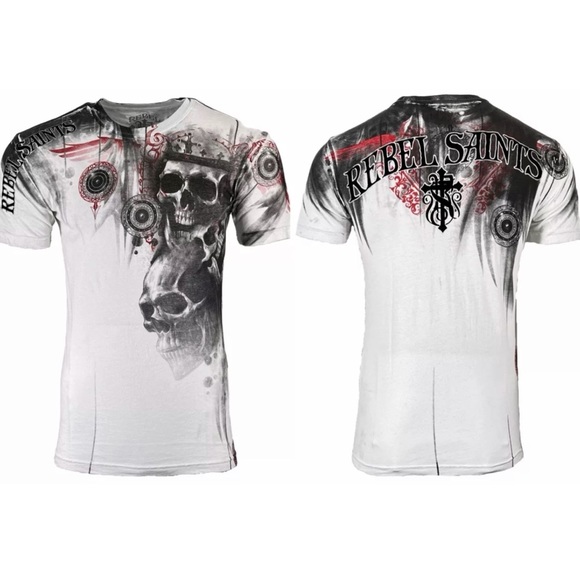 Rebel Saint By Affliction Men's T-Shirt Bloody Night Biker Skull - Picture 3 of 10